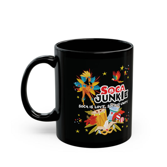 Soca Junkie Exclusive Design, Soca Is Love, Soca Is Unity, Black Mug 11oz, Gift for Music Lovers, Soca Fan Mug, Caribbean Culture, Coffee