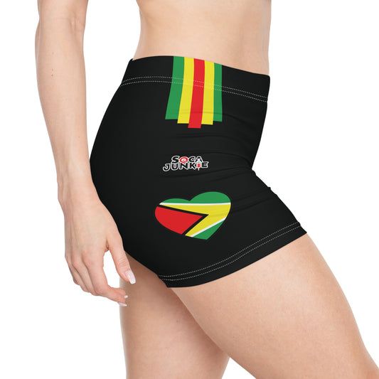 Guyana Flag Heart Women's Shorts, Workout Shorts, Spandex Gym Shorts, Caribbean Pride, Athletic Bottoms, Summer Apparel, Soca Junkie shorts