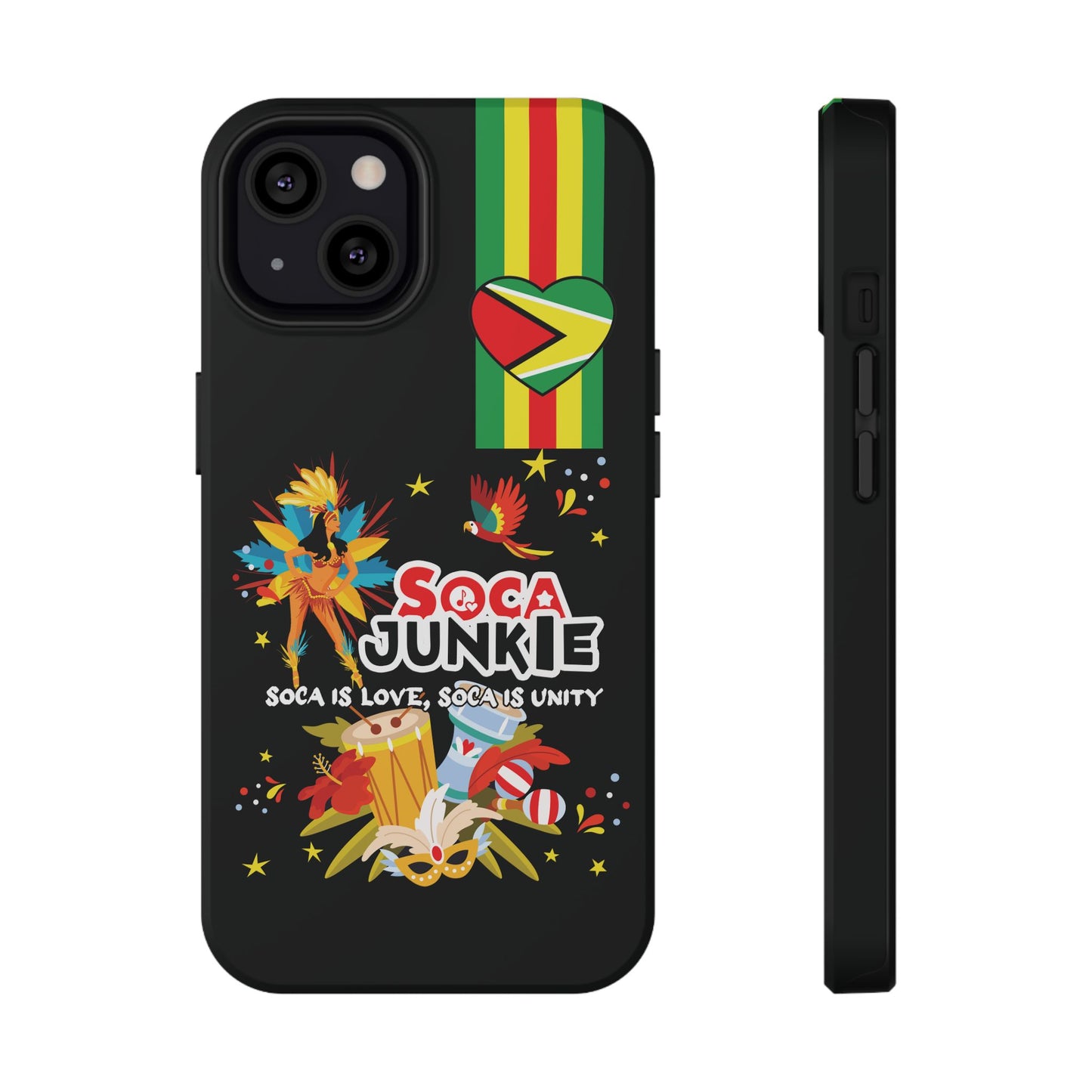 Exclusive Soca Junkie Guyana Heart Soca is love Soca is Unity, Soca Music Lover Gift, Impact-Resistant Cover, Guyanese Phone Case