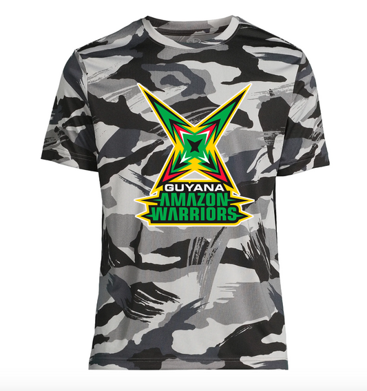 Athletic Guyana Amazon Warriors CPL Shirt Exclusive DriWorks Camo Print | Guyana Amazon Warriors Fan Gear | Breathable Sportswear | Rush Ship Available